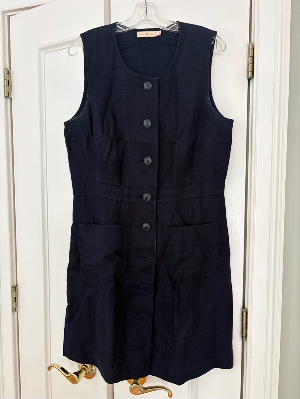 Tory Burch Navy Sleeveless Button Front Dress Size 12